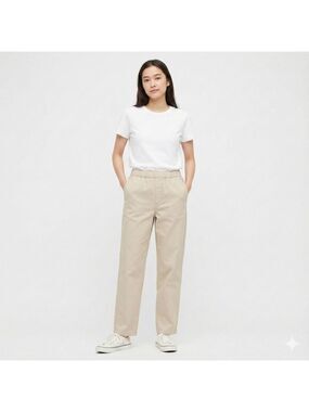 UNIQLO Cotton Pull On Pants Elasticized and Drawstring Waist Side & Back Pockets